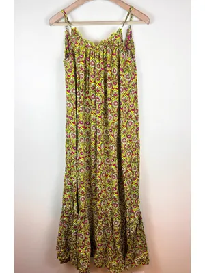By Anthropologie Flounced Maxi Lounge Dress Citron Paisley Modal M Boho thumbnail 3