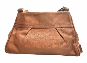 UGG‎ Brown Pebbled Leather Shoulder Bag Gold Hardware Zip Top Crossbody Purse thumbnail 1
