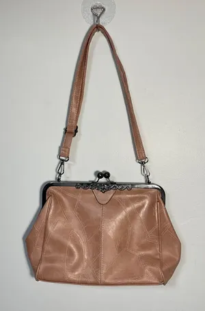 Pink Faux Leather Kiss‎ Lock Shoulder Bag with adjustable straps thumbnail 1