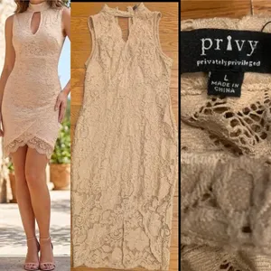 Privy floral nude lace choker neck/an asymmetrical tulip hemline bodycon dress L thumbnail 2