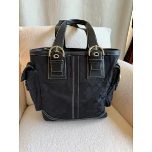 Coach Soho Tote Bag Women's Black Canvas Casual Signature Monogram Multi Pocket thumbnail 2
