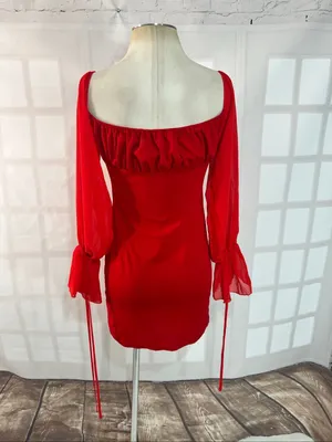 Pretty Little Thing Red Off-the-Shoulder Hook & Eye Mini Bodycon Dress Size 6 thumbnail 6