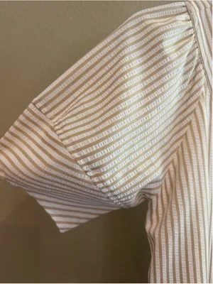 Entro Stipe Lantern Sleeve Midi Dress in Sand Size S thumbnail 4