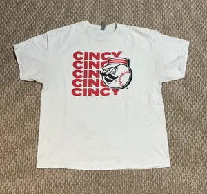 Cincinnati Reds MLB Gildan Cincy Mr Redlegs White Graphic T-Shirt thumbnail 1