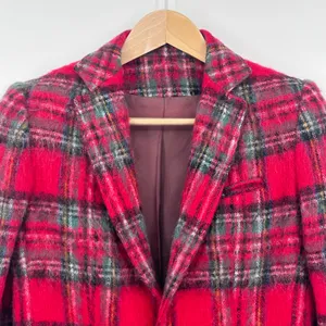 Vintage Mohair Wool‎ Blazer Women's Tartan Plaid Classic Jacket Red Size 4 Small thumbnail 8