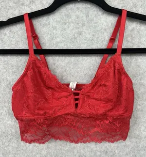 Auden Red Lace Lightly Lined Longline Bralette Size XS Wireless V-Neck thumbnail 1