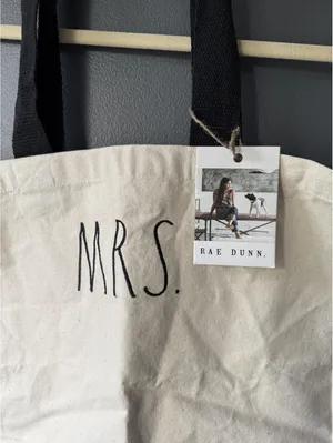 Rae Dunn Canvas Tote Bag with MRS. Print and Black Handles thumbnail 3