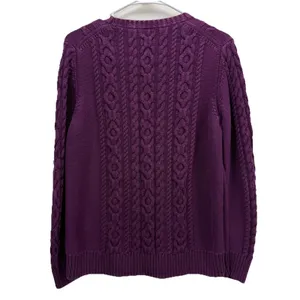 LL Bean Purple‎ Double L Mixed Cable Crew Neck Pullover Cotton Sweater LARGE Purple thumbnail 6