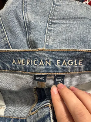 American Eagle Strigid Curvy Embellished Bling Super High Waist Baggy Straight Jeans sz 10L thumbnail 11