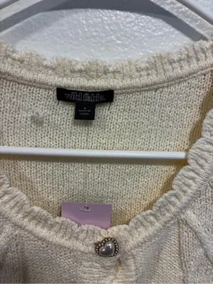 wild fable Cream Scalloped Cable-Knit Button Cardigan thumbnail 4