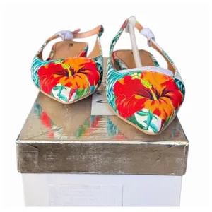 Matiko Tropical Hawaiian Floral Pointed Toe Slingback Flats 36 NIB thumbnail 2