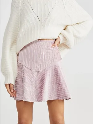 Free People Camden Velour Corduroy Skater Mini Skirt Pink Large Ballet Fairy thumbnail 1