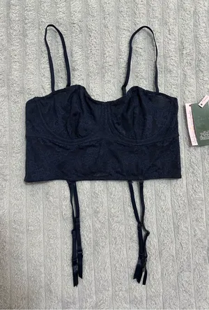 wild fable Black Lace Bustier Crop Top with Garter Straps thumbnail 1