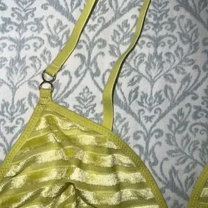 NWOT Aerie velvet stripe triangle bralette neon yellow sheer striped bra size M thumbnail 2