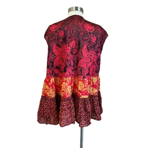 Free People Boho Red Warm Tones "Gotta Have‎ You" Tiered Tunic Blouse Size XS thumbnail 5