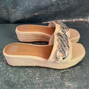 Madden NYC Cream Bone Chain Espadrille Platform Slide Sandals Cottagecore NEW 9 thumbnail 2