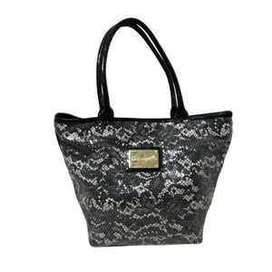 Betsey Johnson Betsyville Black White Floral Sequined Tote Bag Handbag Tote Purse Y2K McBling thumbnail 2