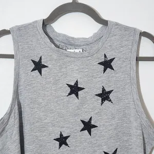 Fifth Sun Gray Tank Top with Stars NWT Size Large Cropped Star Tank Top thumbnail 2