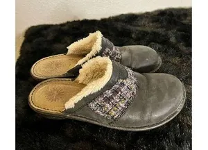 UGG Australia Opaline Black Leather Purple Black Tweed Clog Mule Shoes Size 9 thumbnail 1