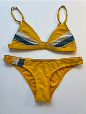Yellow Triangle Bikini Set with Contrast Panels thumbnail 1