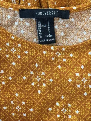 Forever 21 Mustard Yellow Floral Tiered Mini Dress Boho Cottagecore sz Large thumbnail 5