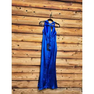 NWT Elliatt Blue Satin Halter Neck Maxi Dress Size M thumbnail 9