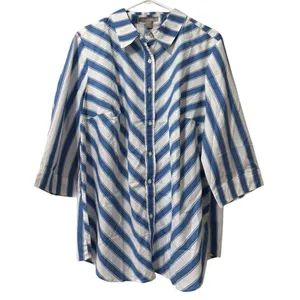 Woman Within‎ Womens Blue White Striped Print Button Up Shirt Size Large Office thumbnail 1