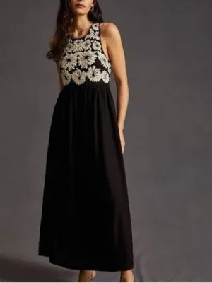 Anthropologie Floral Embroidered Maxi Dress Womens XS Black NWT Convertible Back thumbnail 13