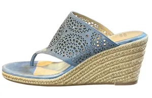Johnston & Murphy Wedge Sandals Womens 8 Blue Laser Cut Espadrille‎ Thong Mules thumbnail 1