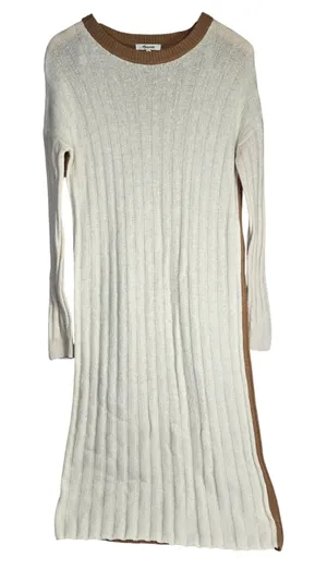 Madewell Womens XS Colorblock Ribbed Knit Sweater Dress NH072‎ White Brown FA22 thumbnail 1