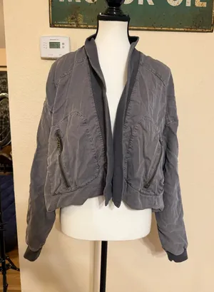 Young Fabulous & Broke Medium Fara Cropped Jacket Open Front Dolman Sleeves Gray thumbnail 1