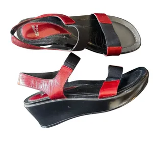 Dansko - Red Patent Leather Black Elastic Wedge Sandals Sz 40 thumbnail 1