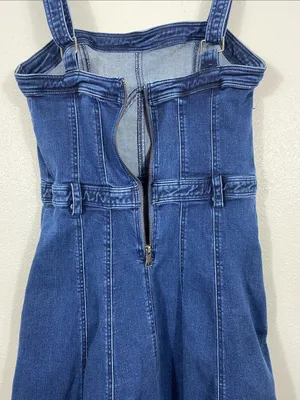Free People Dark Indigo Denim Mini Dress Size L It has pockets on the sides. thumbnail 9