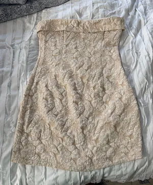 Gold Floral Mini Dress Size M thumbnail 1