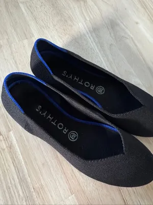 Rothy's Black Ballet Flats with Blue Trim EUC thumbnail 6