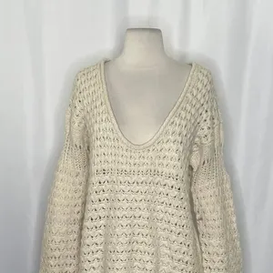 FREE PEOPLE Crashing Waves Scoop Neck Sweater Solid Cream Pullover Knit Small thumbnail 3
