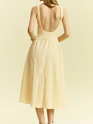 ZARA Textured Low Back Midi Dress in Vanilla Yellow Butter Size Medium thumbnail 3