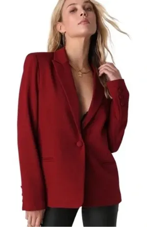 NWT Lulus Womens Suit and Score Single Breasted Blazer Size M Red Preppy‎ Career thumbnail 1