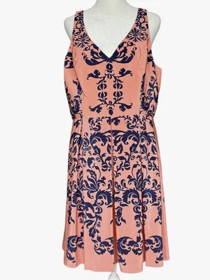 Amanda Uprichard Pink Coral and‎ Navy 100% Silk Floral Mini Dress Sz L thumbnail 4