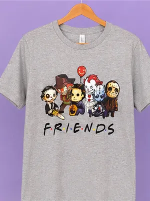 Bella Canvas Gray 'Friends' Horror Character Graphic crewneck Tee size Large thumbnail 1