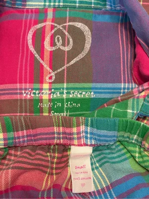 Victoria's Secret Pink, Green & Purple Plaid Flannel Pajama Set size Small thumbnail 5