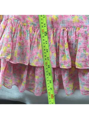 LoveShackFancy Pink yellow Floral Rayna Cotton Mini Dress size S Ruffled Layers thumbnail 7