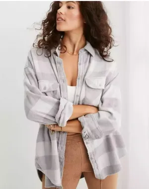 Aerie LumberJane Grey Buffalo Plaid Soft Brushed Flannel Shirt - size M thumbnail 8