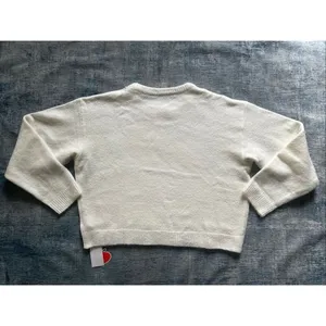 NWT! Cider White Relaxed Fit Cropped Crewneck Knit Sweater Women's Large thumbnail 2