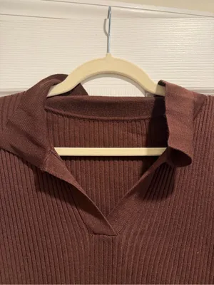 Amazon Ribbed Long Sleeve Polo sweater Dress in Brown thumbnail 3