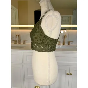 Anemone Lace Bralette Womens Medium Olive Green Boho Smocked Back Lined Strappy thumbnail 6