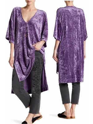 Free People We The Free Luxe Purple Crushed Velvet Oversized Tunic Dress Size L Boho thumbnail 2