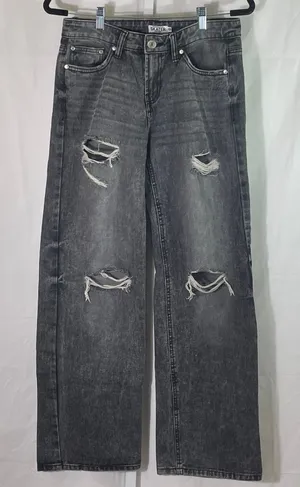 Skater Refuge Denim Low Rise Wide Leg Distressed Jeans - Women Size 03 - Black thumbnail 1