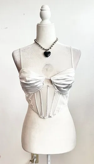 White Satin Corset Bridal‎ Top Romantic Bride Vintage Inspired Glam Medium thumbnail 1