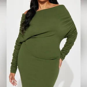 Off Shoulder Sweater Maxi Dress - Green/2X - 18/20 thumbnail 3